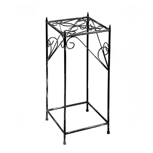 Lattice Cut Square Top Plant Stand With Tubular Legs, Large, Black By Benzara | Stands | Modishstore