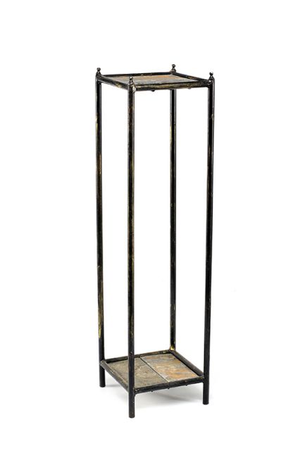 2 Tier Square Stone Top Plant Stand With Metal Frame, Medium, Black And Gray By Benzara | Side Tables |  Modishstore 