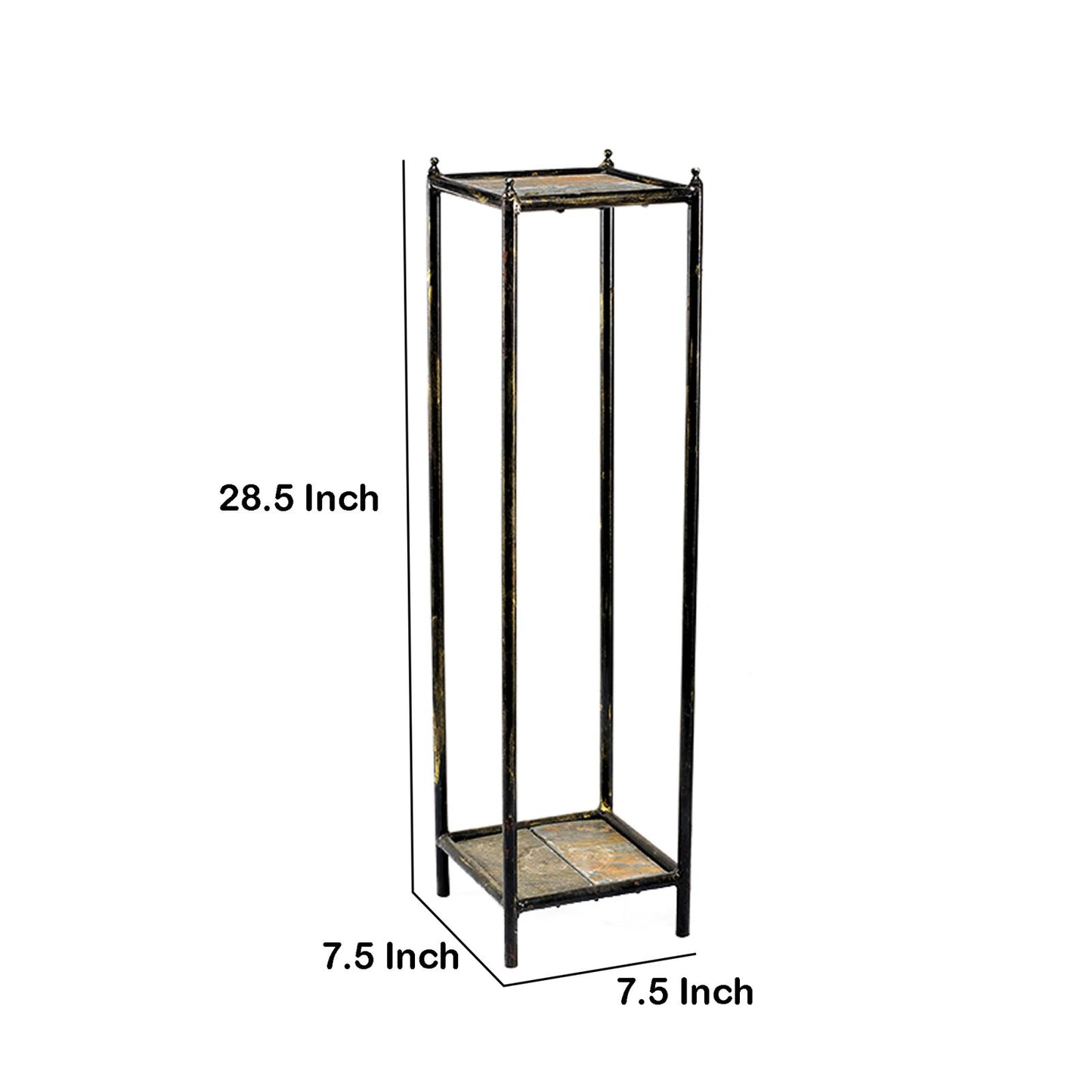 2 Tier Square Stone Top Plant Stand With Metal Frame, Medium, Black And Gray By Benzara | Side Tables |  Modishstore  - 2