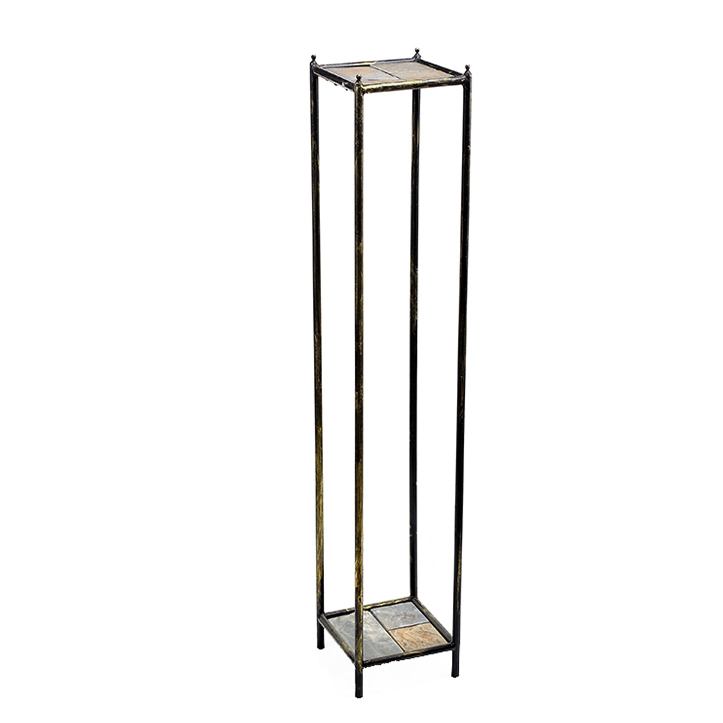 2 Tier Square Stone Top Plant Stand With Metal Frame, Large, Black And Gray By Benzara | Stands | Modishstore