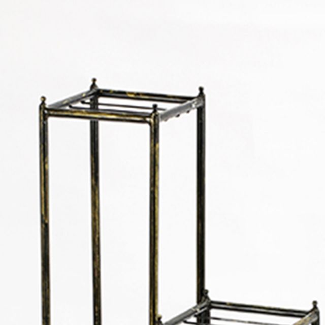 2 Tier Square Slatted Top Plant Stand, Set Of 3, Black And Gold By Benzara | Side Tables |  Modishstore  - 4