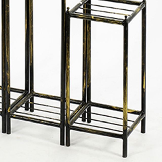 2 Tier Square Slatted Top Plant Stand, Set Of 3, Black And Gold By Benzara | Side Tables |  Modishstore  - 3