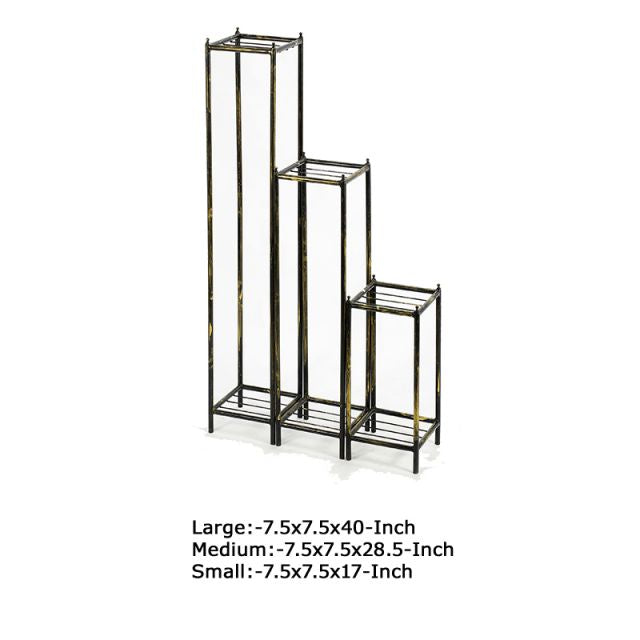 2 Tier Square Slatted Top Plant Stand, Set Of 3, Black And Gold By Benzara | Side Tables |  Modishstore  - 2