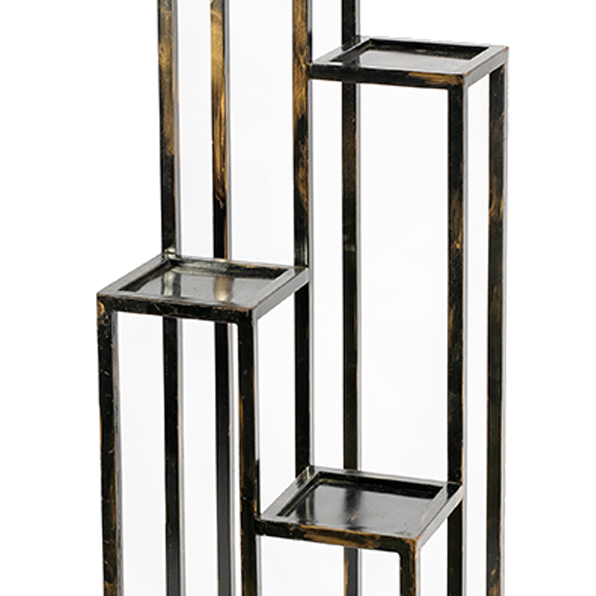 4 Tier Cast Iron Frame Plant Stand With Tubular Legs, Black And Gold By Benzara | Stands | Modishstore - 3