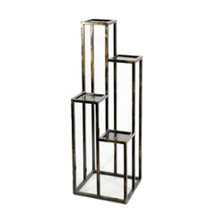 4 Tier Cast Iron Frame Plant Stand With Tubular Legs, Black And Gold By Benzara