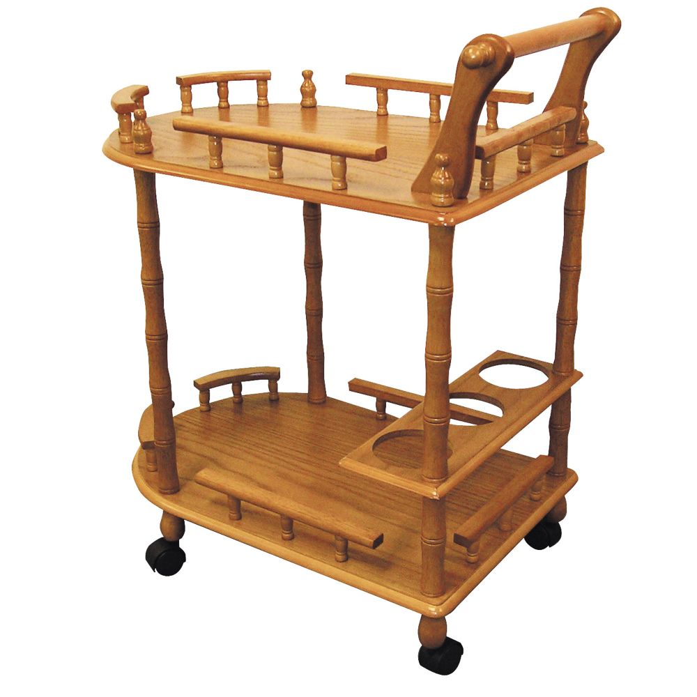 Casters Supported 2 Tier Wooden Wine Table With Turned Legs, Oak Brown By Benzara | Coffee Tables | Modishstore