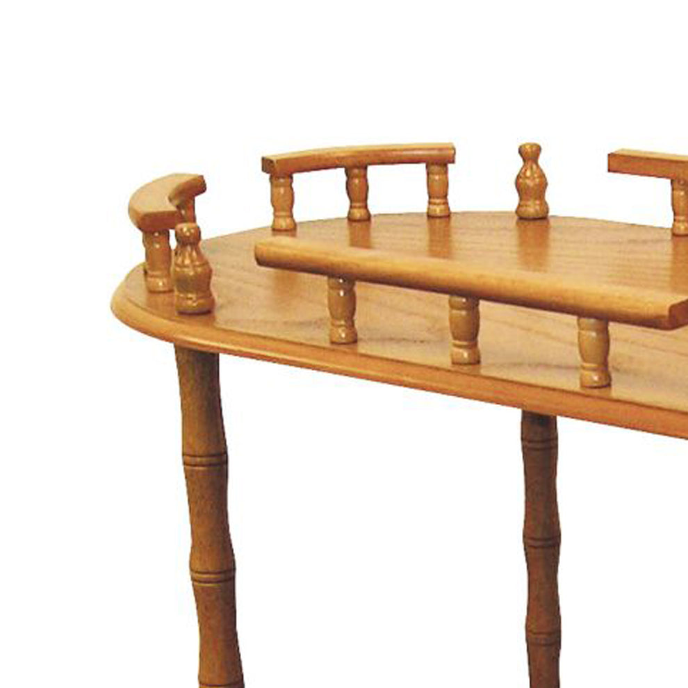 Casters Supported 2 Tier Wooden Wine Table With Turned Legs, Oak Brown By Benzara | Coffee Tables | Modishstore - 2