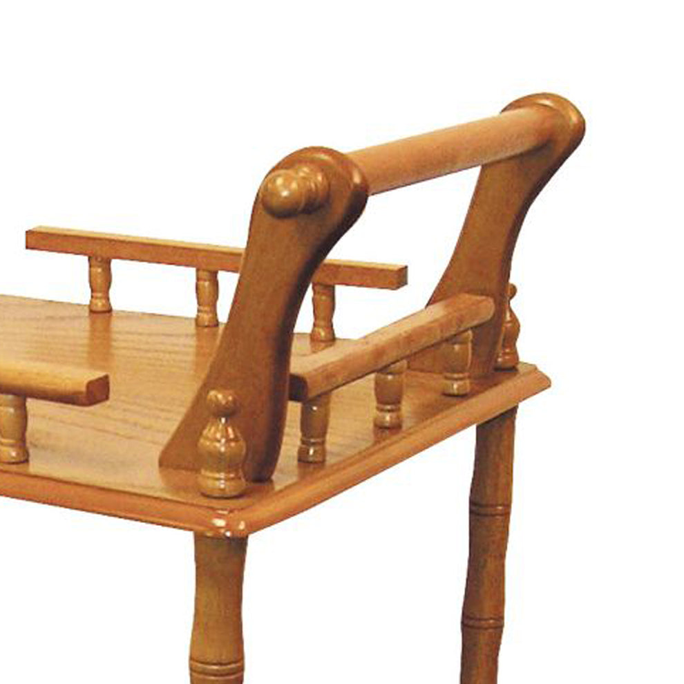 Casters Supported 2 Tier Wooden Wine Table With Turned Legs, Oak Brown By Benzara | Coffee Tables | Modishstore - 4
