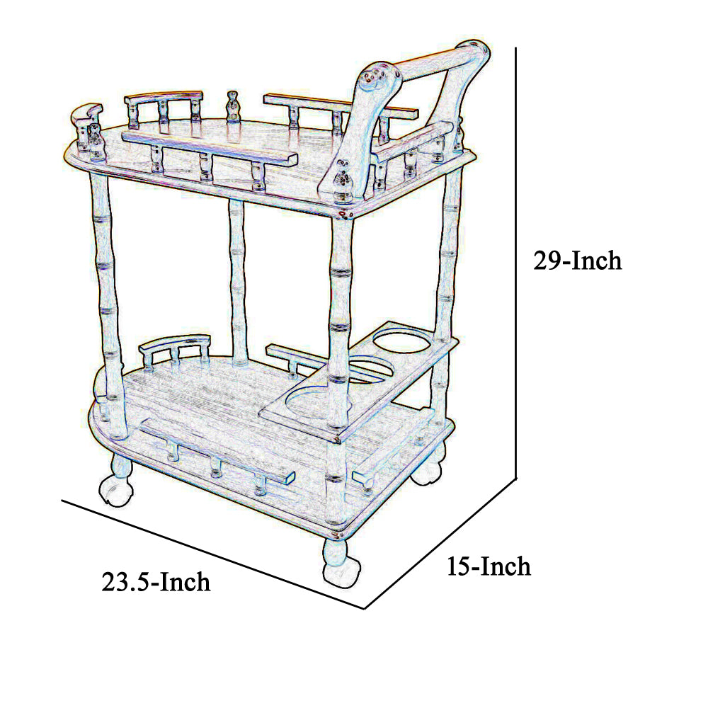 Casters Supported 2 Tier Wooden Wine Table With Turned Legs, Oak Brown By Benzara | Coffee Tables | Modishstore - 5
