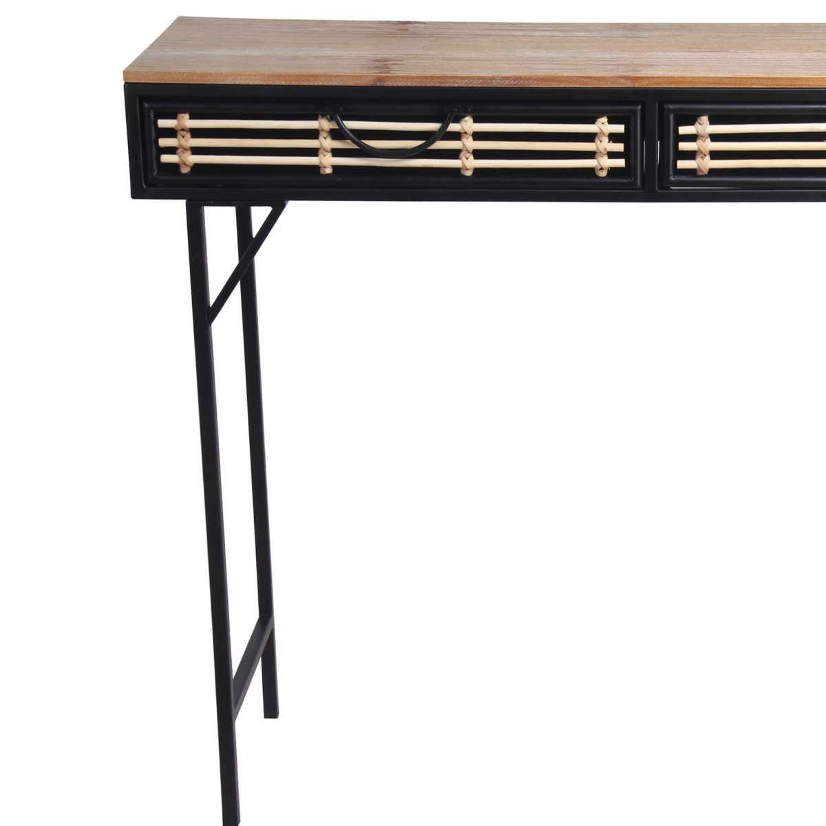 Wooden Top Metal Frame Accent Table With 2 Slatted Doors, Black And Brown By Benzara | Console Tables |  Modishstore  - 5