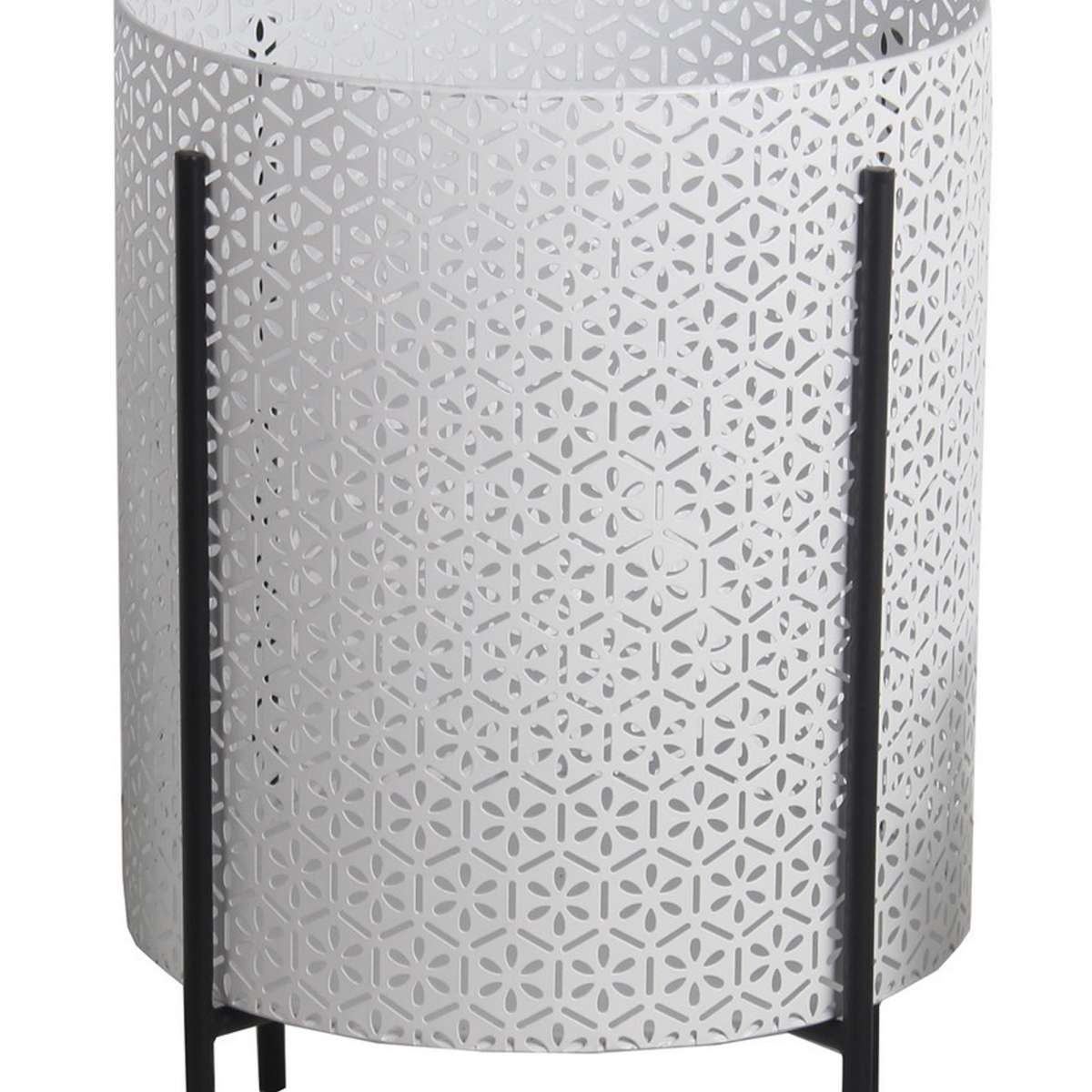 Metal Planters With Floral Hexagon Cut Out Design, Set Of 3,White And Black By Benzara | Planters, Troughs & Cachepots |  Modishstore  - 3