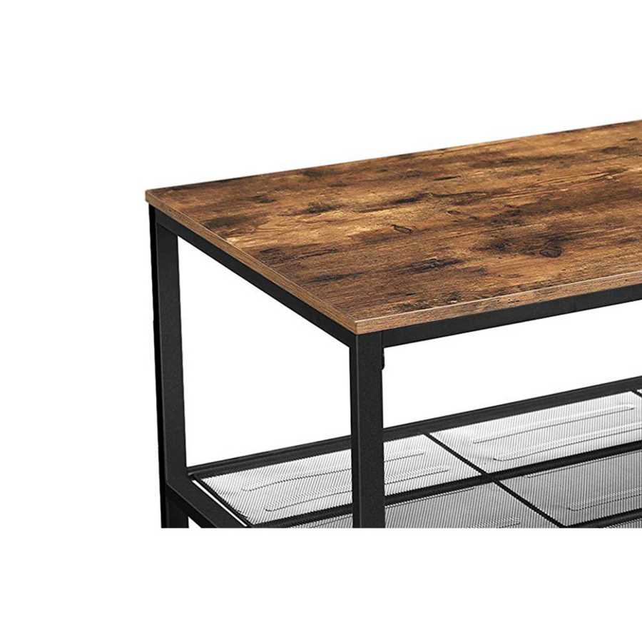 Wood Top Metal Frame Coffee Table With Open Shelf, Brown And Black By Benzara | Coffee Tables |  Modishstore  - 2