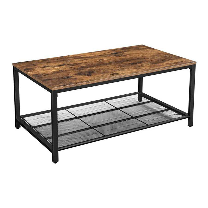 Wood Top Metal Frame Coffee Table With Open Shelf, Brown And Black By Benzara | Coffee Tables |  Modishstore 