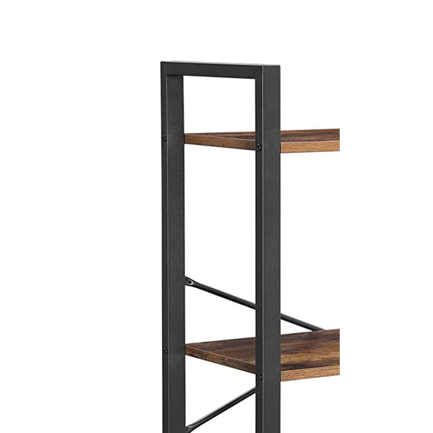 4 Tier Wood And Metal Bookcase With Criss Cross Back, Rustic Brown And Black By Benzara | Bookcases | Modishstore - 5