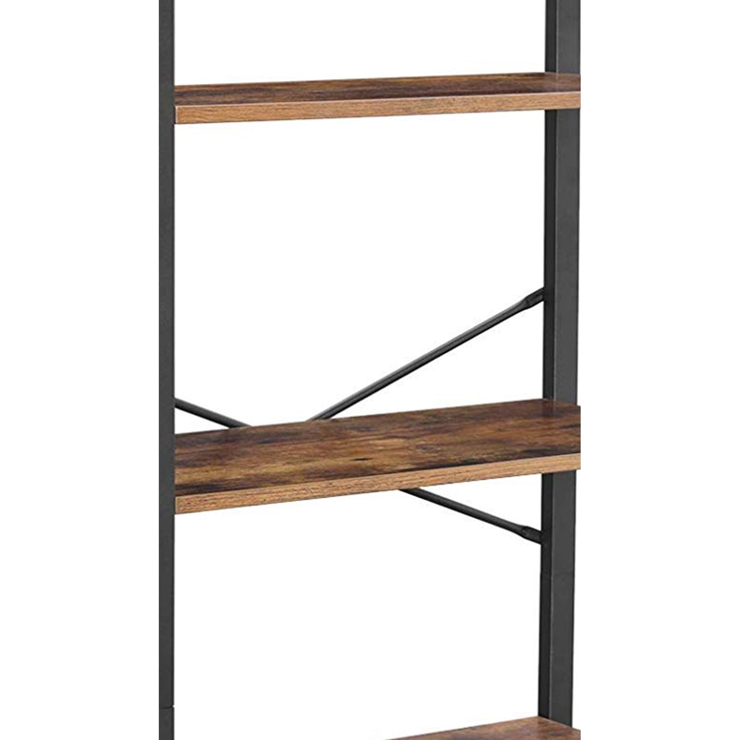 4 Tier Wood And Metal Bookcase With Criss Cross Back, Rustic Brown And Black By Benzara | Bookcases | Modishstore - 2