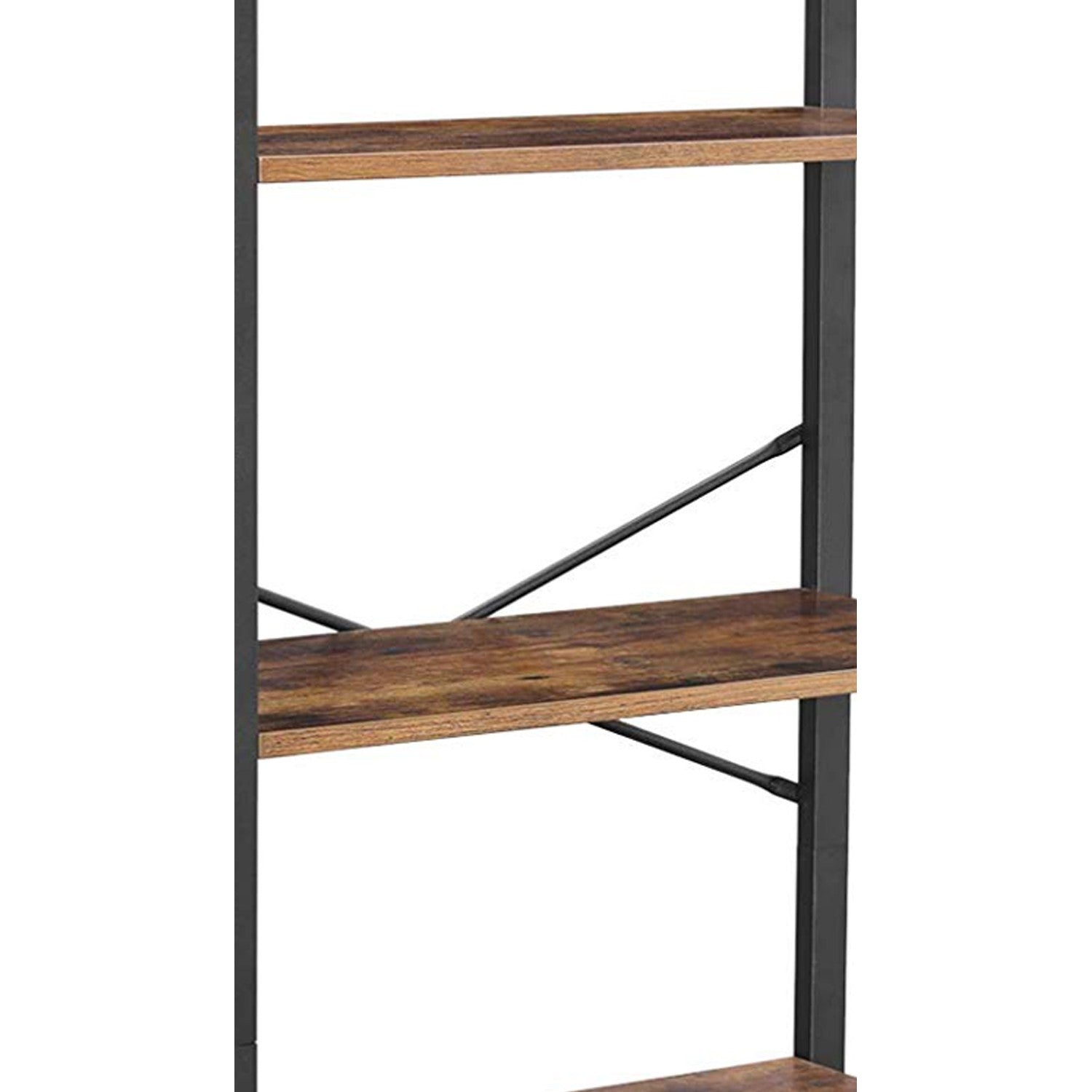4 Tier Wood And Metal Bookcase With Criss Cross Back, Rustic Brown And Black By Benzara | Bookcases | Modishstore - 2
