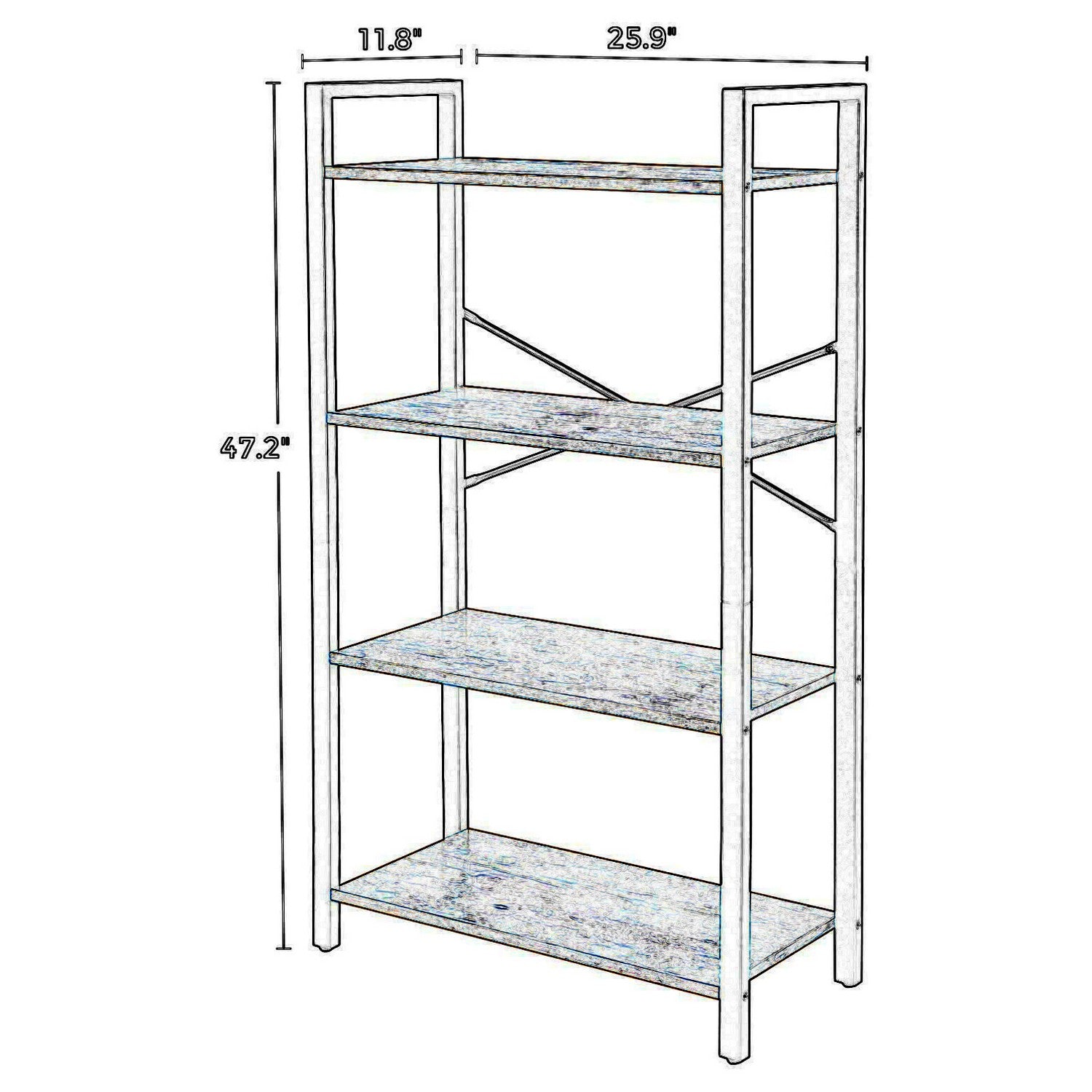 4 Tier Wood And Metal Bookcase With Criss Cross Back, Rustic Brown And Black By Benzara | Bookcases | Modishstore - 4