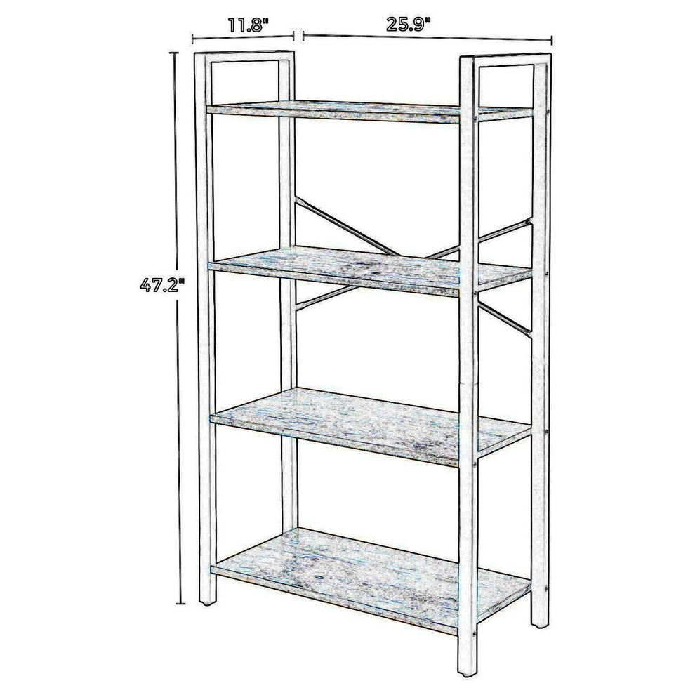 4 Tier Wood And Metal Bookcase With Criss Cross Back, Rustic Brown And Black By Benzara | Bookcases | Modishstore - 4