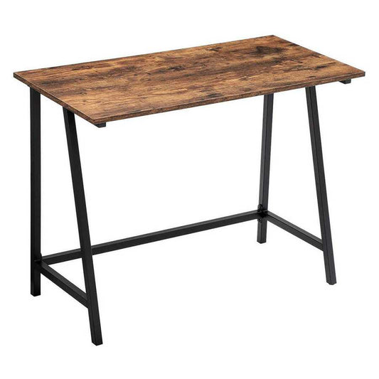 Wooden Top Writing Table With Metal Tubular Legs, Rustic Brown And Black By Benzara | Desks |  Modishstore 
