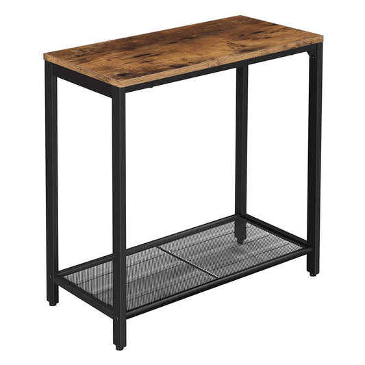 Industrial Wood And Metal Side Table With Open Mesh Shelf, Brown And Black By Benzara | End Tables | Modishstore