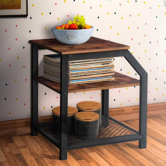 Industrial Side Table With 1 Wooden And 1 Metal Mesh Shelf, Brown And Black By Benzara | Side Tables |  Modishstore 