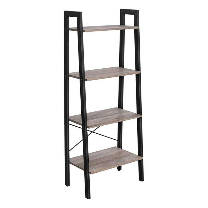 4 Tier Ladder Style Wood And Metal Frame Bookcase, Taupe Gray And Black By Benzara | Bookcases |  Modishstore 