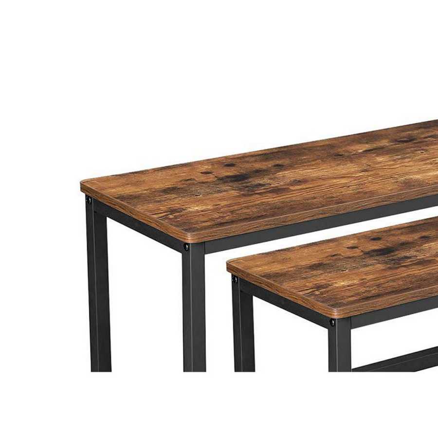 Wooden Top Indoor Bench With Metal Legs, Set Of 2, Rustic Brown And Black By Benzara | Benches |  Modishstore  - 2