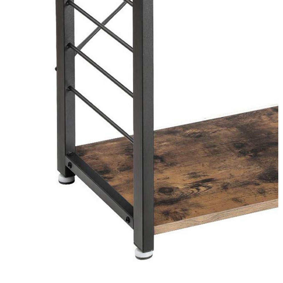 Wood And Metal Bakers Rack With 4 Shelves And Wire Basket, Brown And Black By Benzara | Cabinets |  Modishstore  - 4
