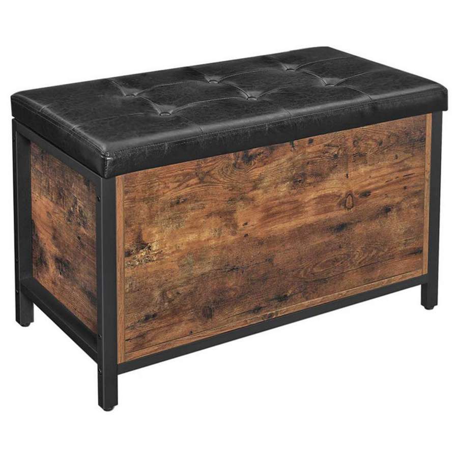 Button Tufted Leatherette Flip Top Storage Bench, Black And Brown By Benzara | Benches |  Modishstore  - 7