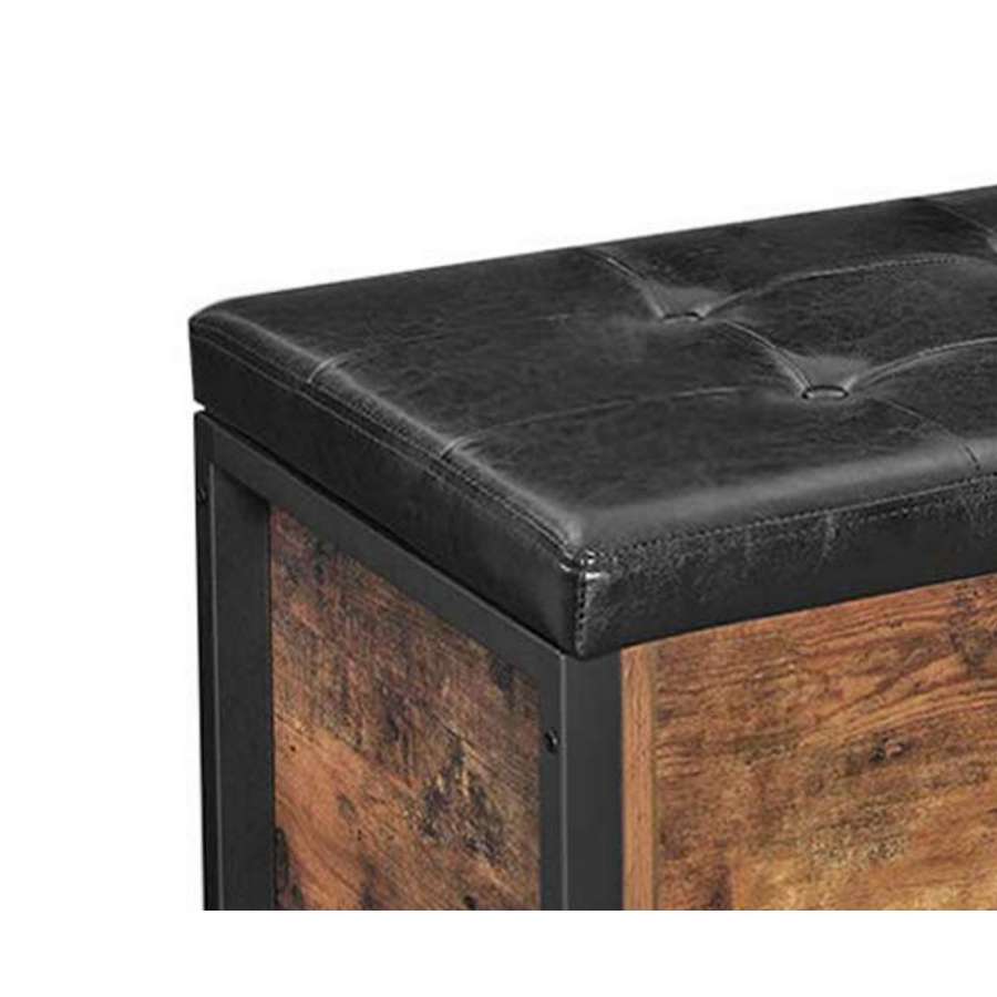 Button Tufted Leatherette Flip Top Storage Bench, Black And Brown By Benzara | Benches |  Modishstore  - 6