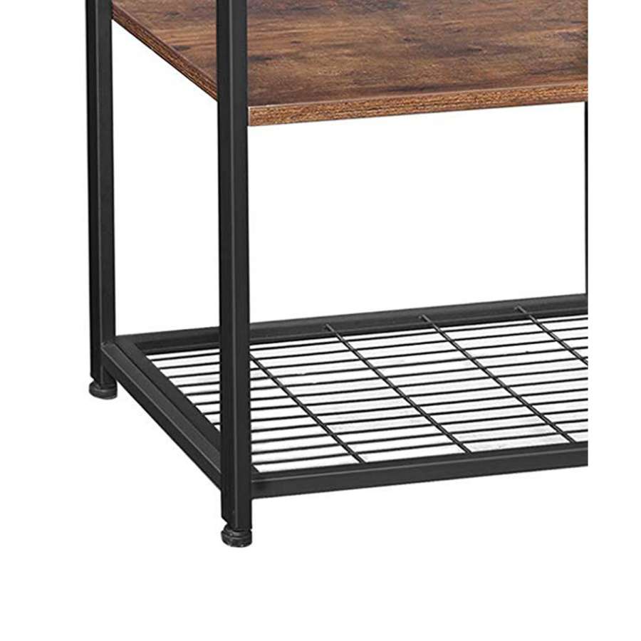 2 Mesh Basket And 6 Hooks Wood And Metal Frame Bakers Rack, Brown And Black By Benzara | Shelves & Shelving Units |  Modishstore  - 3