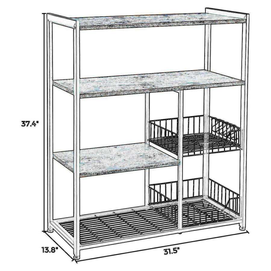 2 Mesh Basket And 6 Hooks Wood And Metal Frame Bakers Rack, Brown And Black By Benzara | Shelves & Shelving Units |  Modishstore  - 5