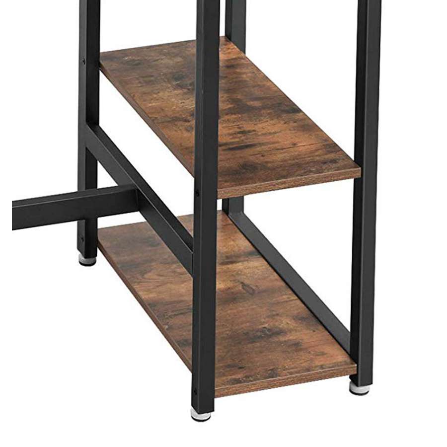 Wood And Metal Frame Bar Counter With 3 Shelves, Rustic Brown And Black By Benzara | Cabinets |  Modishstore  - 4