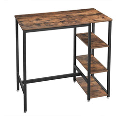 Wood And Metal Frame Bar Counter With 3 Shelves, Rustic Brown And Black By Benzara