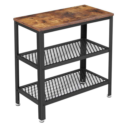 Wood And Metal Frame Side Table With 2 Open Mesh Shelves, Brown And Black By Benzara | Side Tables |  Modishstore 