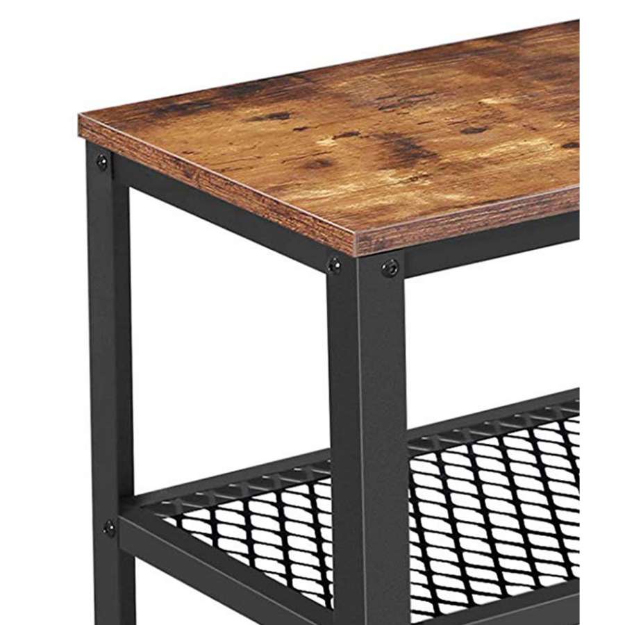 Wood And Metal Frame Side Table With 2 Open Mesh Shelves, Brown And Black By Benzara | Side Tables |  Modishstore  - 2