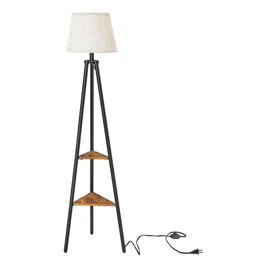 Tapered Drum Shade Floor Lamp With 2 Open Shelves, White And Black By Benzara | Floor Lamps |  Modishstore 