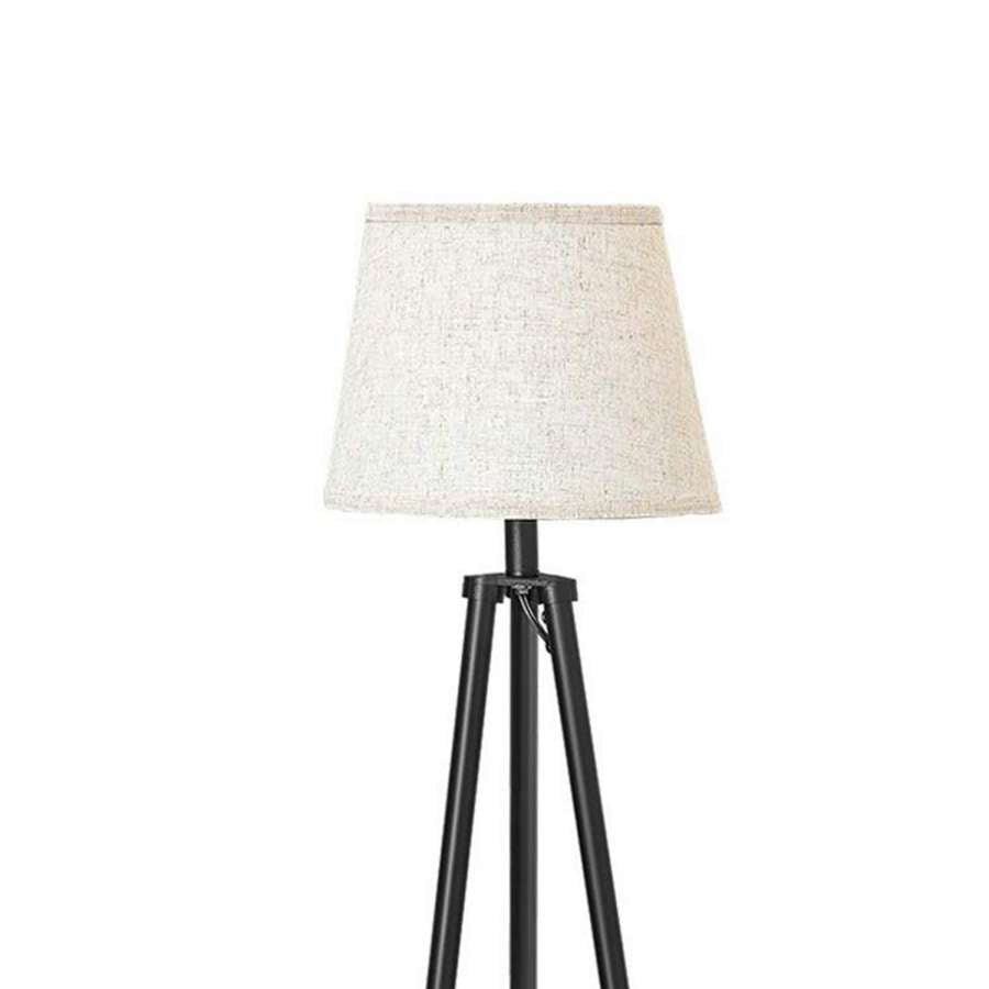 Tapered Drum Shade Floor Lamp With 2 Open Shelves, White And Black By Benzara | Floor Lamps |  Modishstore  - 2