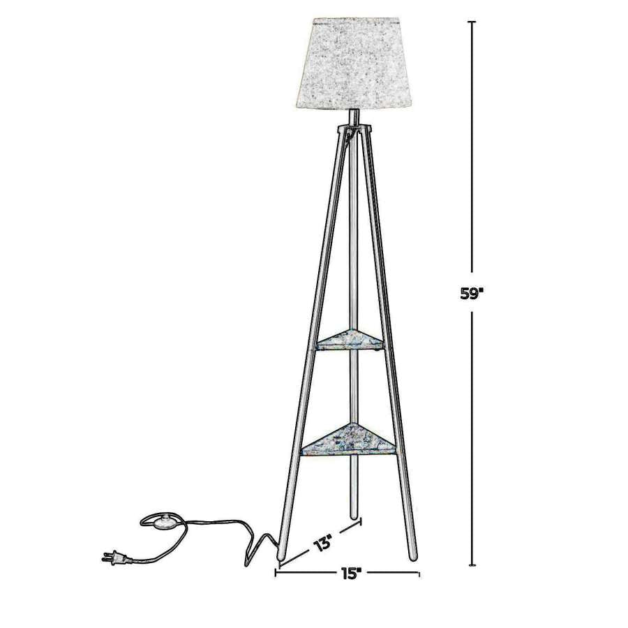 Tapered Drum Shade Floor Lamp With 2 Open Shelves, White And Black By Benzara | Floor Lamps |  Modishstore  - 5