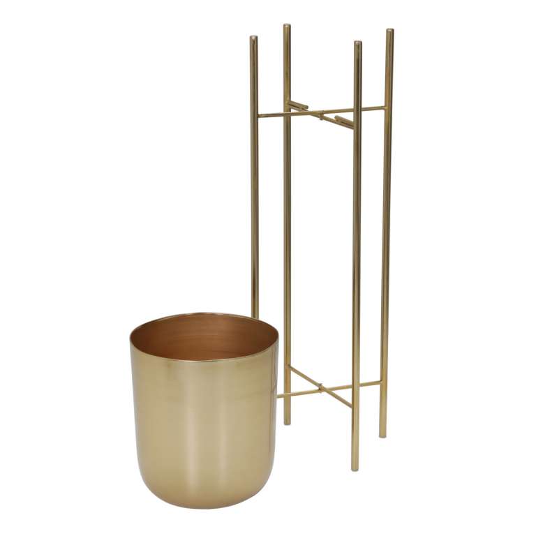 Metal Frame Glass Shape Planter With X Design At Bottom, Set Of 3, Gold By Benzara | Planters, Troughs & Cachepots |  Modishstore  - 4
