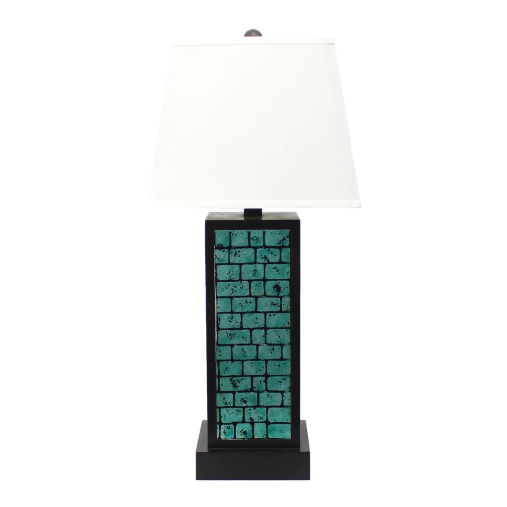 Rectangular Metal Frame Table Lamp With Brick Pattern, White And Blue By Benzara | Table Lamps |  Modishstore 