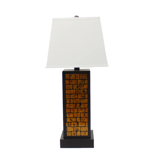 Rectangular Metal Frame Table Lamp With Brick Pattern, White And Orange By Benzara | Table Lamps |  Modishstore 
