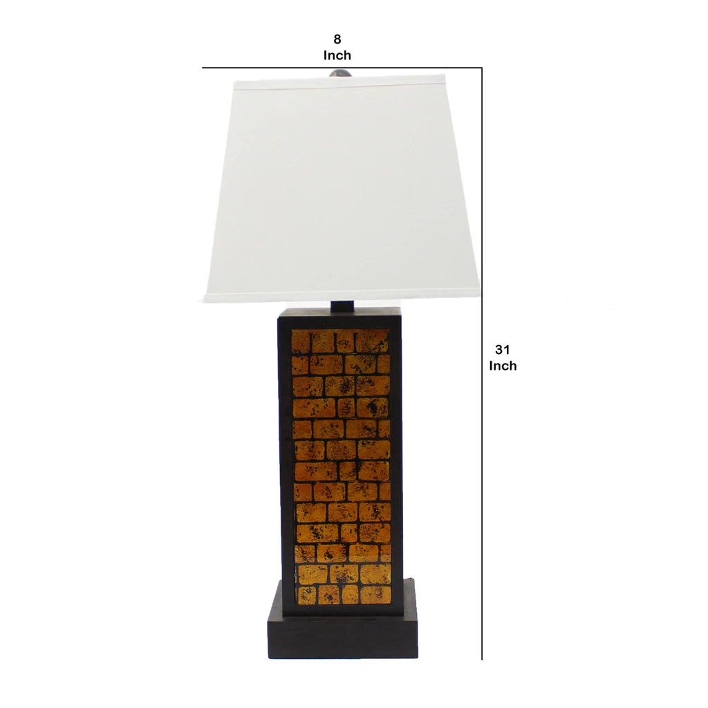 Rectangular Metal Frame Table Lamp With Brick Pattern, White And Orange By Benzara | Table Lamps |  Modishstore  - 2