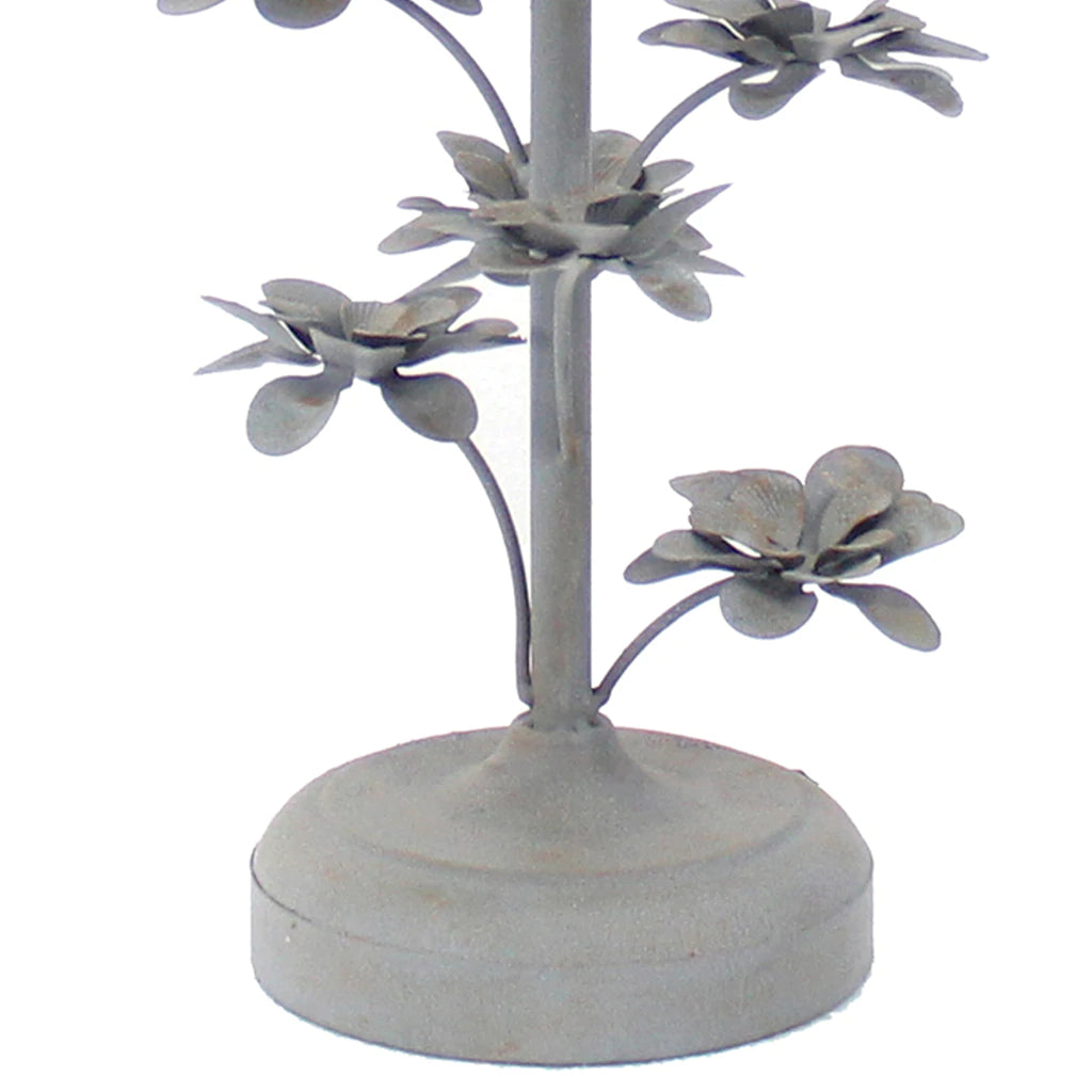 Flower Tree Design Metal Table Lamp With Tapered Drum Shade, Gray And Beige By Benzara | Table Lamps |  Modishstore  - 4