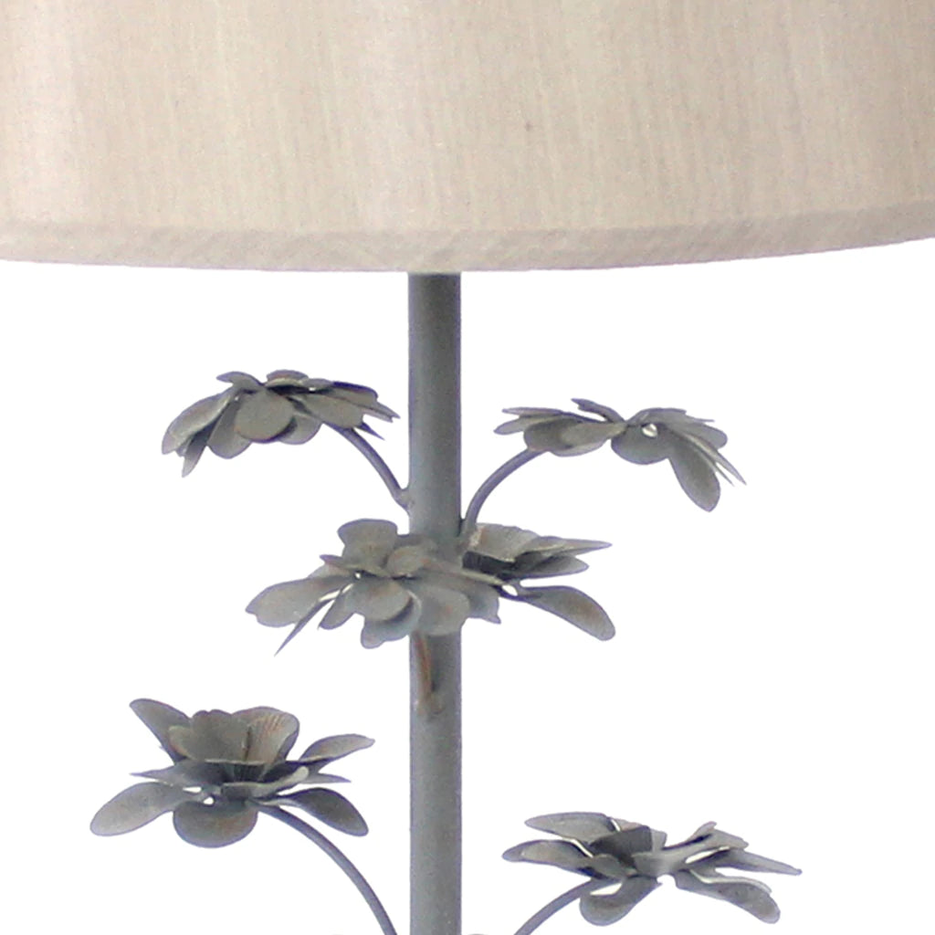 Flower Tree Design Metal Table Lamp With Tapered Drum Shade, Gray And Beige By Benzara | Table Lamps |  Modishstore  - 3