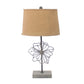 Metal Table Lamp With Flower Accent And Block Base,Beige And Gray By Benzara | Table Lamps |  Modishstore 