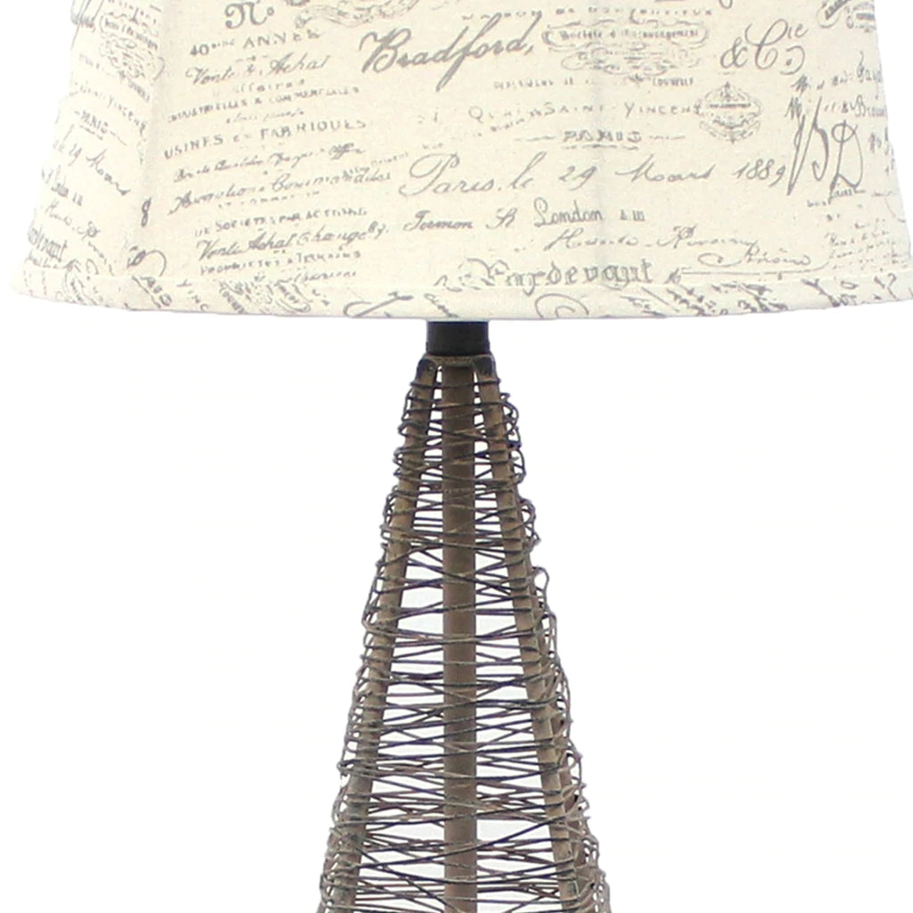 Metal Pyramid Base Table Lamp With Wire Design And Scripted Shade, Gray By Benzara | Table Lamps |  Modishstore  - 3