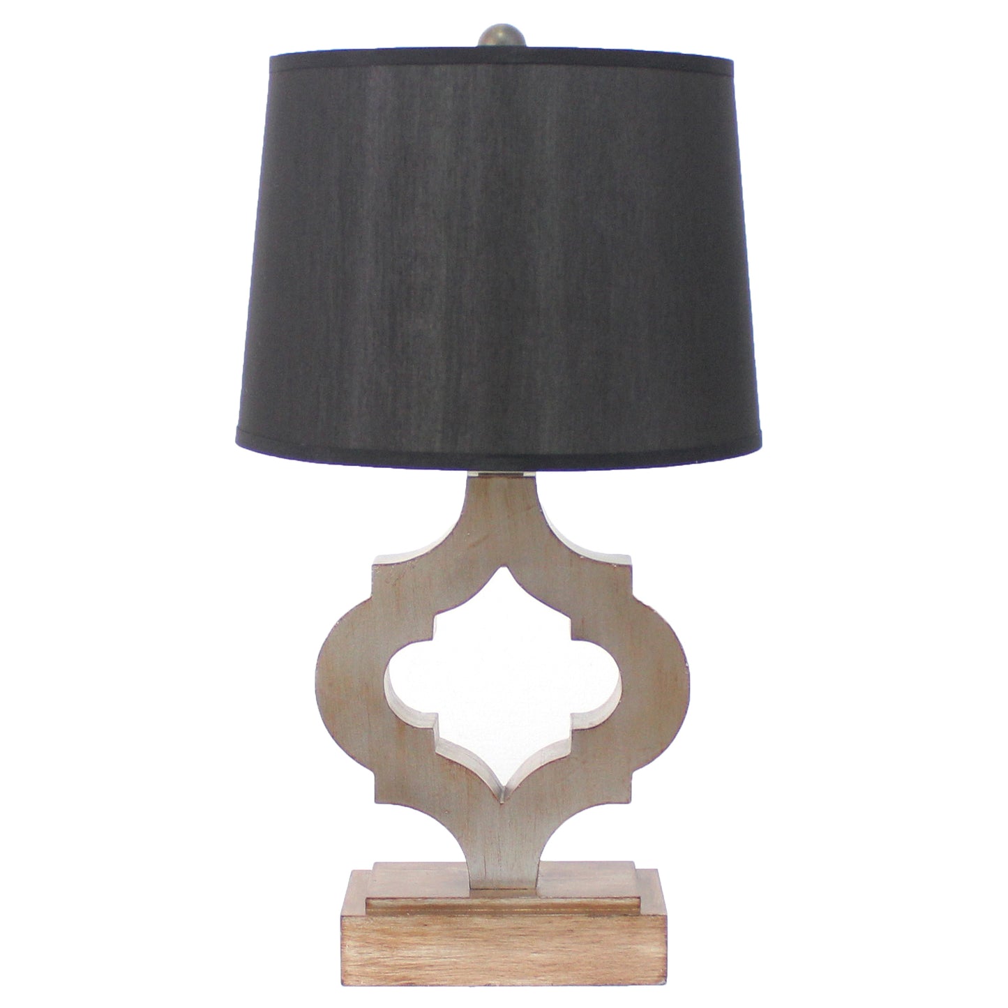 Wooden Table Lamp With Quatrefoil Design Base, Black And Antique White By Benzara | Table Lamps |  Modishstore 