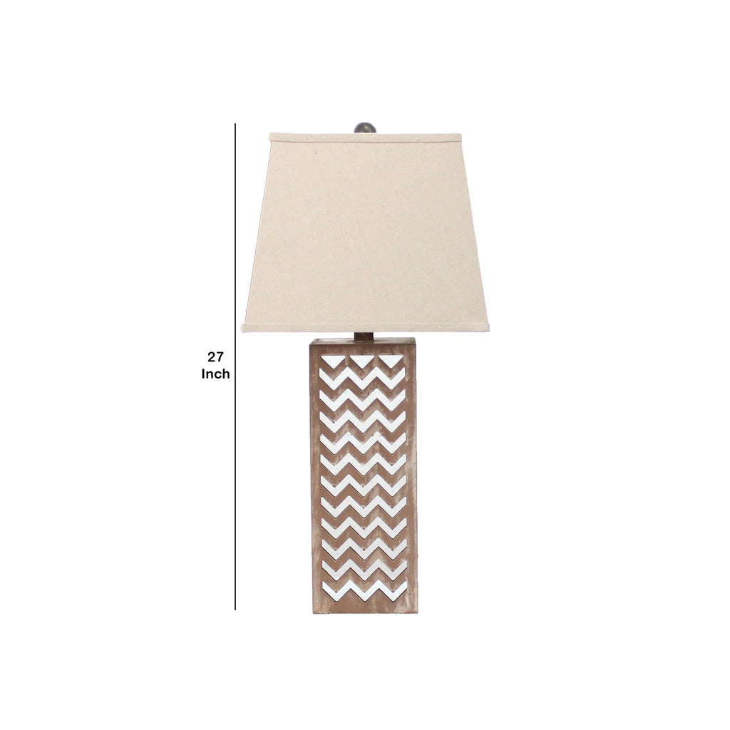 Table Lamp With Chevron Pattern And Mirror Inlay,Brown And Silver By Benzara | Table Lamps |  Modishstore  - 2