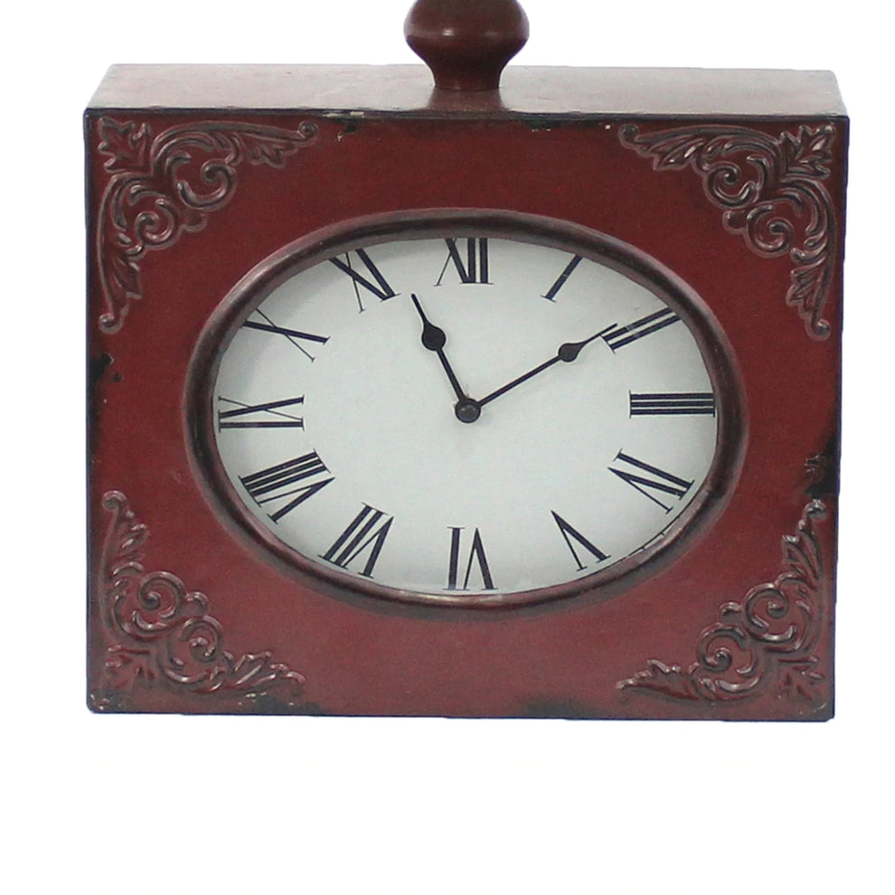 Clock Design Metal Table Lamp With Tapered Shade, Red And Beige By Benzara | Table Lamps |  Modishstore  - 3